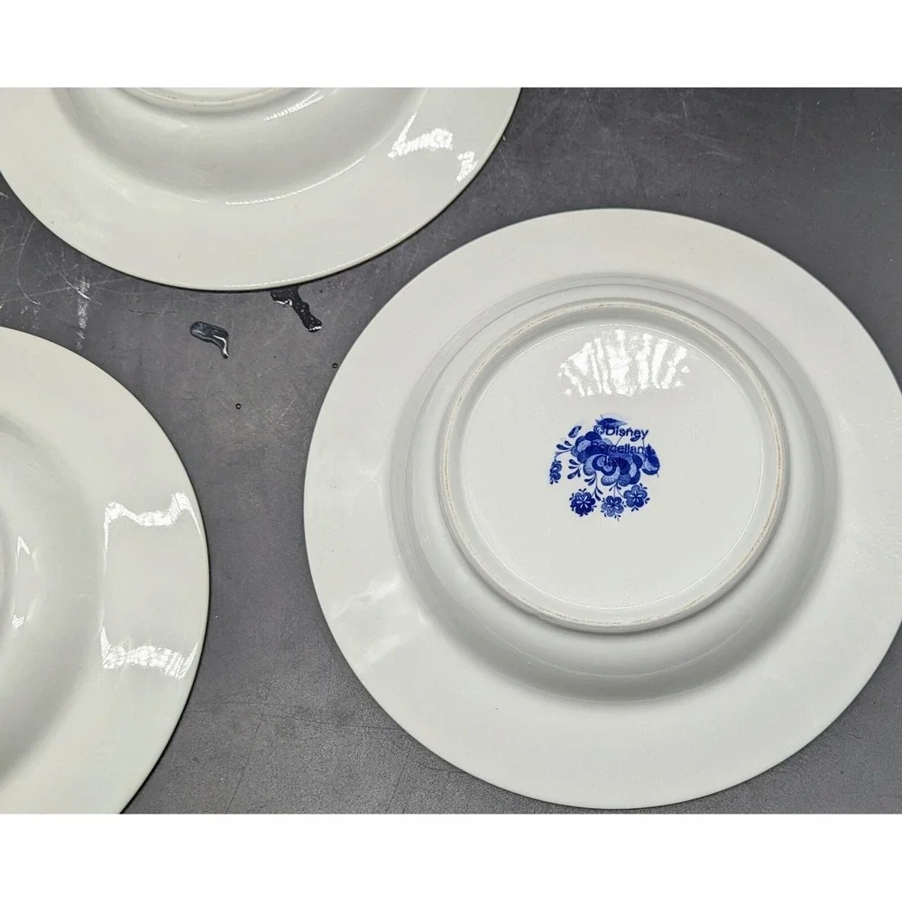 Italian Porcelain Blue & White Transfer Rim Soup Bowls Village Scene Set/3 Italy